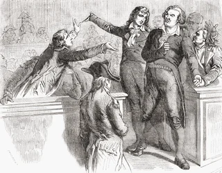 Danton och Desmoulins försvarar sig inför konventet, 30 mars 1794, från 