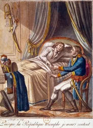 General Hoches död den 17 september 1797: "Eftersom republiken triumferar dör jag nöjd" Gravyr från 1700-talet Privat samling