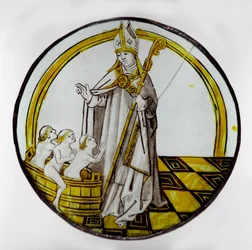 Föreställer St Nicholas och de tre pojkarna i ett badkar