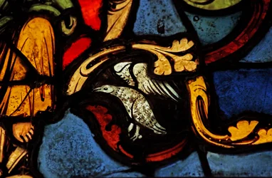 Föreställer en fågel på Jesses träd, ursprungligen från kyrkan i Varennes-Jarcy (ursprungligen från Abbey de Gercy?)