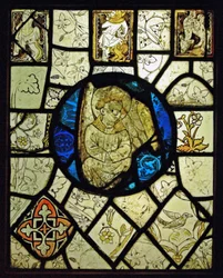 Föreställande grisaille med grotesker och en ängel; Normandie