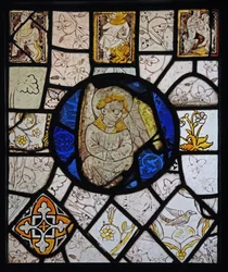 Föreställande grisaille med grotesker och en ängel; Normandie