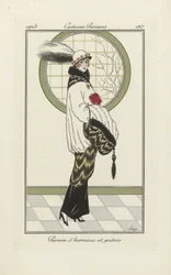 Design för Hermelin- och Iltisensemble, från Costumes Parisien, utg. 1913 (pochoirtryck)