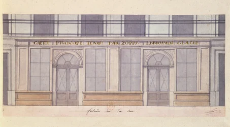 Design för fasaden på Cafe Procope, tidigt 1800-tal (penna & bläck och wc på papper)