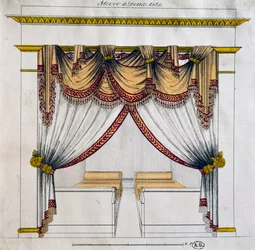 Design av alkov med två sängar (First Empire period), illustration, Frankrike