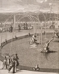 Detalj av fontänen av Diana och Apollon i Versailles, från 