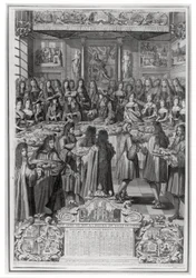 Middag för Ludvig XIV (1638-1715) på Hotel de ville, 30 januari 1687, från årets kalender 1688