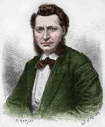 Upptäckt Kanada: Porträtt av Louis Riel (1844-1885), kanadensisk politiker och försvarare av Metis-folket. Gravyr från slutet av 1800-talet i "La nouvelle France" av Eugene Guenin.