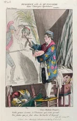 Dugazon i rollen som målaren Fougère i Intrigue Epistolaire, producerad i Paris på Théâtre Français, 1799 (färgstick)