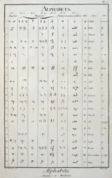 Egyptiska, feniciska, palmyrenska, syro-galileenska och hebreiska alfabeten - i "The Encyclopedie" av Diderot och Alembert
