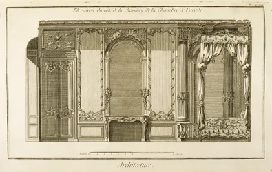 Förhöjning av skorstensdelen av paradkammaren, i hertiginnan av Orleans lägenhet vid Palais Royal i Paris, från Diderot