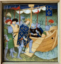 Invallning från Saint Louis (Louis IX) (1214-1270) för den franska skolans 7:e miniatyrkorståg