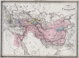 Imperium och expedition av Alexander den store - Plåt från "Universal Atlas of Ancient and Modern Geography for the Use of Residential Schools" av Vuillemin - ca. 1845