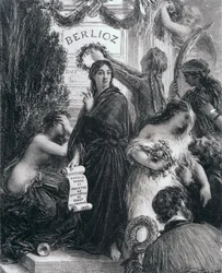 Gravyr tillägnad minnet av Hector Berlioz, 1869