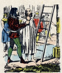 Enguerrand de Marigny (1260-1315) fördömd av en kommission återförenad i Vincennes, hängdes i Montfaucon gibet han hade eriger - När Philippe IV dör anklagas hans impopulära minister, Enguerrand de Marigny (orättvist) för olika brott inklusive