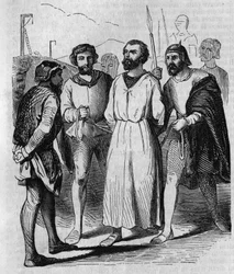 Enguerrand de Marigny kammarherre och minister för kung Filip IV Belen marscherar till tortyr 1315. Gravyr från 1800-talet.