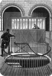Ingången till tresorkällarna i Banque de France i Paris på 1800-talet (Basement of Bank of France i Paris) (gravyr)