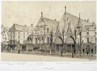 Ingången till Hotel-Dieu (Hotel Dieu), rue du Marche Palu, 1590 - i "Paris genom tiderna", sent 1800-tal