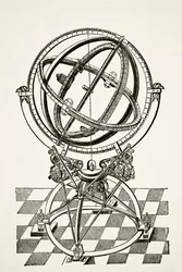 Ekvatorialringar eller cirklar, efter koppargravyr i boken Tychonis Brahe Astronomiae Instauratae Mechanica från 1602, från vetenskap och litteratur under medeltiden av Paul Lacroix pub. London 1878