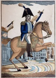 Ryttarporträtt av general Marie Joseph Gilbert Motier, markis de Lafayette (1757-1834) (La Fayette), överbefälhavare för Frankrikes nationalgarde
