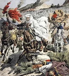 Escape of Sultan Abd Al-Aziz från Marocko, omslagsillustration från Le Petit Journal, 6 september, 1908