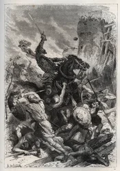 Eudes (Odon) (860-898), frankernas kung, leder slaget mot normanderna och försvarar segrande Paris (860-887) - Eudes (852-898) i strid mot normanderna - "Frankrikes historia berättade för mina barnbarn”” - av Francois Guizot - 1872-1876