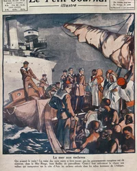 Europeiska patrullfartyg som ingriper med slavhandlare i Röda havet, omslag till "Le Petit Parisien"