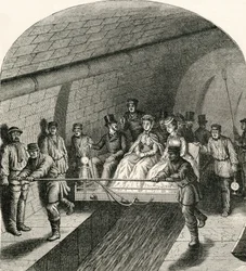Utflykt i Paris kloaker, från "French Pictures" av pastor Samuel G. Green, publicerad 1878 (litho)