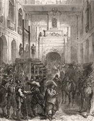 Avrättning av marechal Henri II av Montmorency (Montmorenci) (1595-1632) i Toulouse 1632. Gravyr i "" Histoire De France En Cent-målningar av Paul Lehugeur "" 1891.