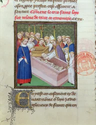 Uppgravning och kanonisering av St. Louis (1215-70) 1297, från Les Grandes Chroniques de France