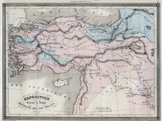 Expedition av Cyrus den Unga (5:e århundradet f.Kr.) och reträtt av de tio milen - Plåt extraherad från "" Universal Atlas av antik och modern geografi för bostadsskolor"" av Vuillemin - ca. 1845