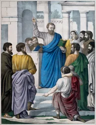 Ezra läser Moselagens bok, illustration från en katekes LHistoire Sainte, utgiven av Charles Delagrave, Paris, sent 1800-tal