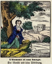 Fables de La Fontaine: människan och hennes bild. Bild av Epinal, första hälften av 1800-talet.