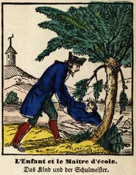 Fables de La Fontaine: barnet och skolmästaren. Bild av Epinal, första hälften av 1800-talet