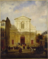 Fasad av kyrkan Blancs-Manteaux