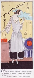Modetallrik föreställande en fläkt gjord av fjädrar, från Art, Gikt, Beaute, 1921, (pochoir-tryck)