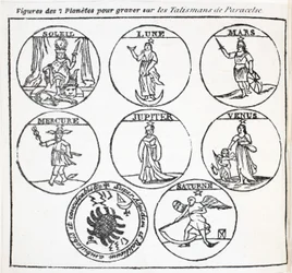 Figurer av de 7 planeterna att gravera på Talismans of Aracelse