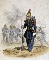 Brandmän runt 1860 - teckning av Lalaisse, Arts Deco