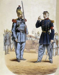 Brandmän 1860 - teckning av Perron, Arts Deco