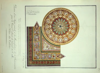 First Empire: design av en matta utförd på Manufacture de la Savonnerie för Cabinet de Travail av kejsar Napoleon I (1769-1821) vid Palais des Tuileries i Paris