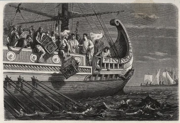 Första puniska kriget - Publius Claudius Appius Pulcher (död omkring 240 f.Kr.) före slaget vid Drepanum (249 f.Kr.) gör att heliga kycklingar kastas i havet - Första puniska kriget - Slaget vid Drepana - Publius Claudius Appius Pulcher före slaget vid Dre