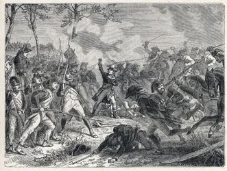 Första koalitionen: Lazarus Nicolas Marguerite Carnot (1753-1823) under slaget vid Wattignies som opponerade de franska trupperna mot den österrikiska armén den 16 oktober 1793.