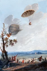 Förste man som gick ner i fallskärm, 22 oktober 1797, vid Parc Monceau, Paris, ca 1797