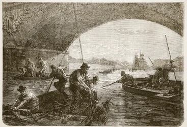 Fiske efter vapen i Seine, illustration från Cassells historia om kriget mellan Frankrike och Tyskland, 1870-1871