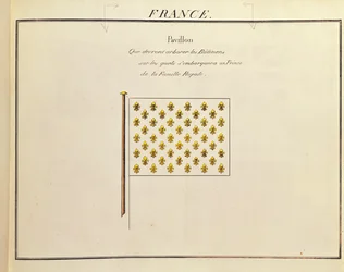 Flagga för en prins av kungafamiljen, från Pavillons des Puissances Maritimes (färggravyr)