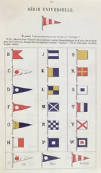 Flaggor som används till sjöss för kommunikation, ca 1900 (färggravyr)