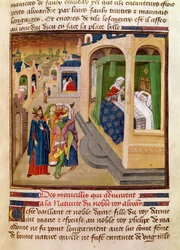 Fol.10r Underverken som hände vid Alexander den Stores födelse (356-323 f.Kr.) illustration från en bok av Jean Wauquelin, från Histoire du Grand Alexandre 1460