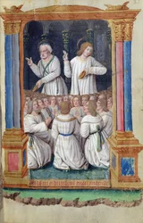 Fol.33r St. Peter och St. John uppmanar de troende, från Heures a lUsage de Rome