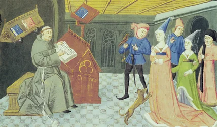 Fol.79r Carlo Marsuppini (d.1453) illustration från Controversia de Nobilitate av Buonaccorso da Montemagno