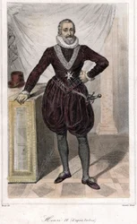 Fotporträtt av Henri IV (1553 - 1610) med ett svärd.